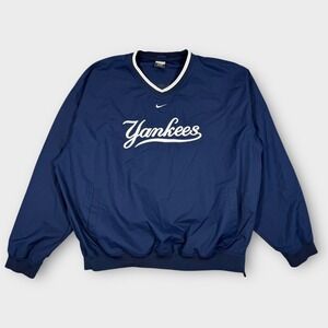 Vintage Nike New York Yankees Pullover V Neck Athletic Jacket Navy Blue Size XXL